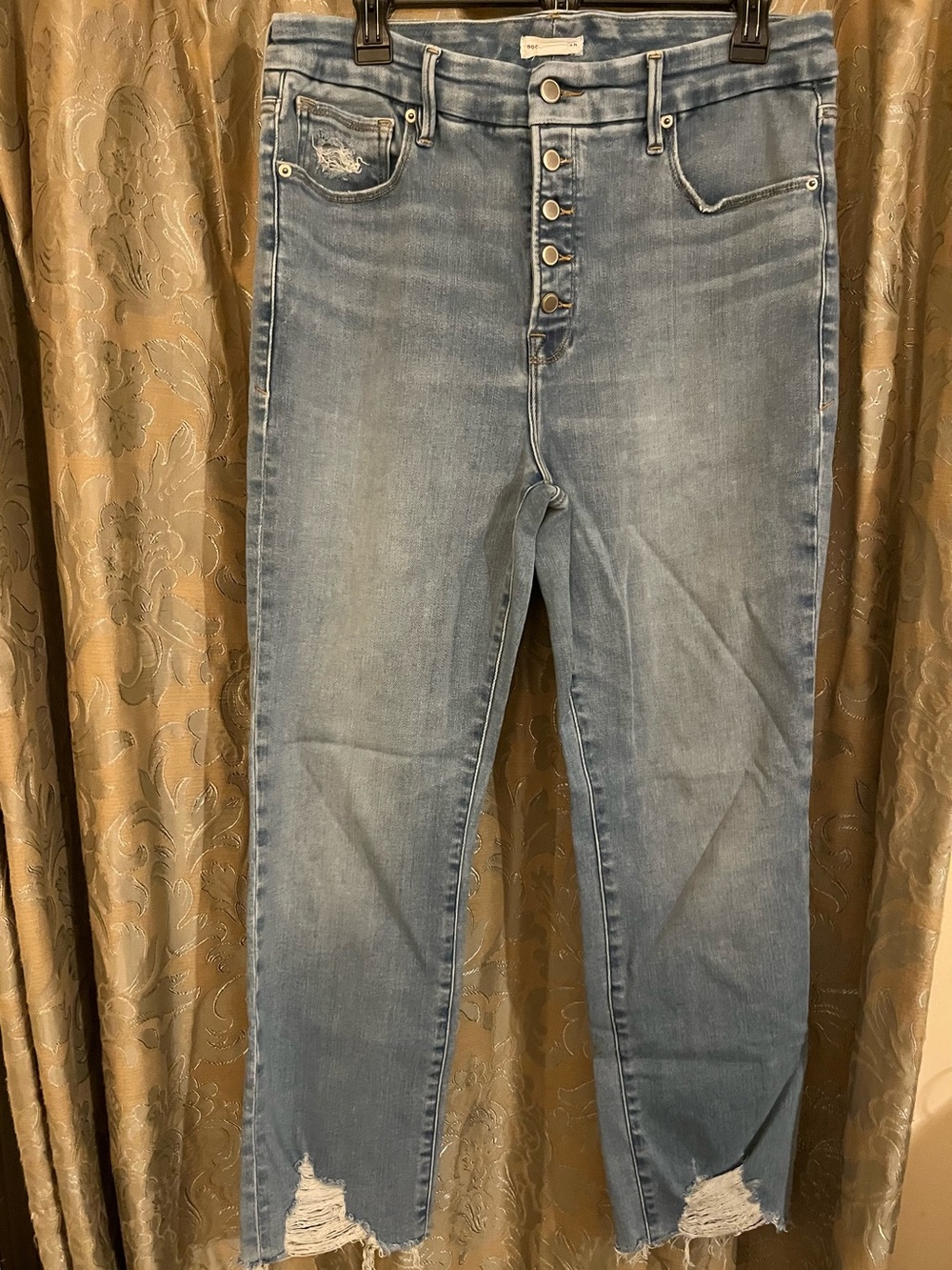 Good American Light Blue High-Rise Button-Fly Cropped Jeans